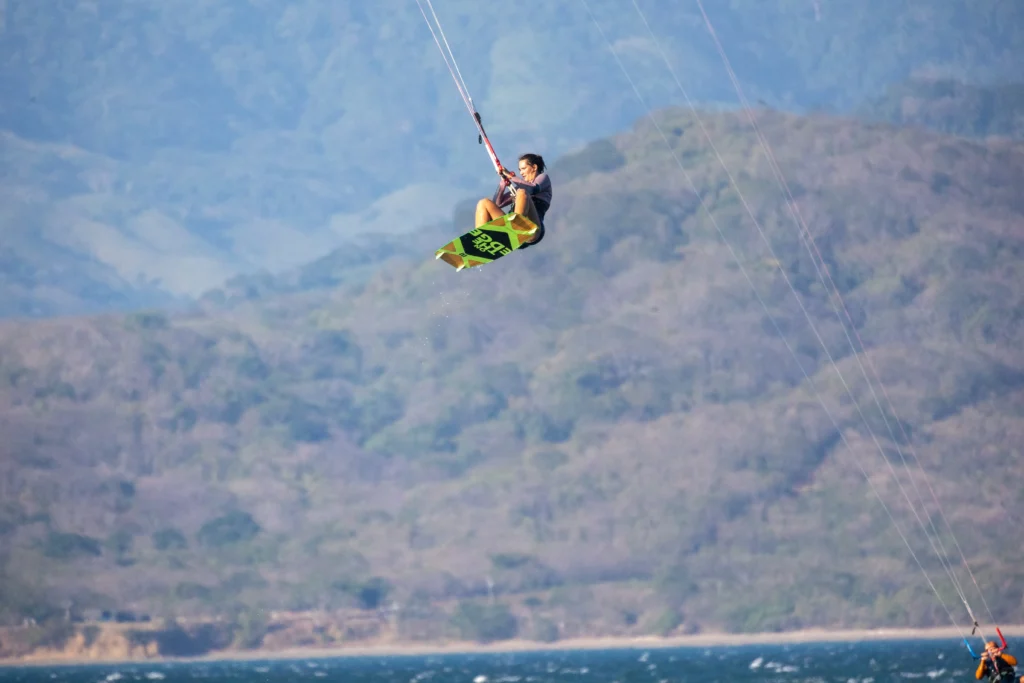 Arja jumping while kitesurfing costa rica.